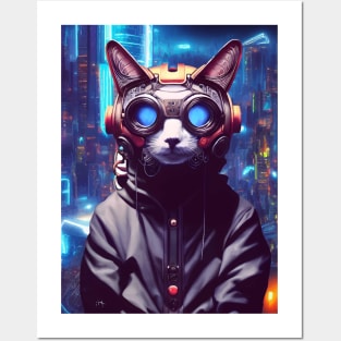 Cool Japanese Techno Cat In Japan Neon City Posters and Art